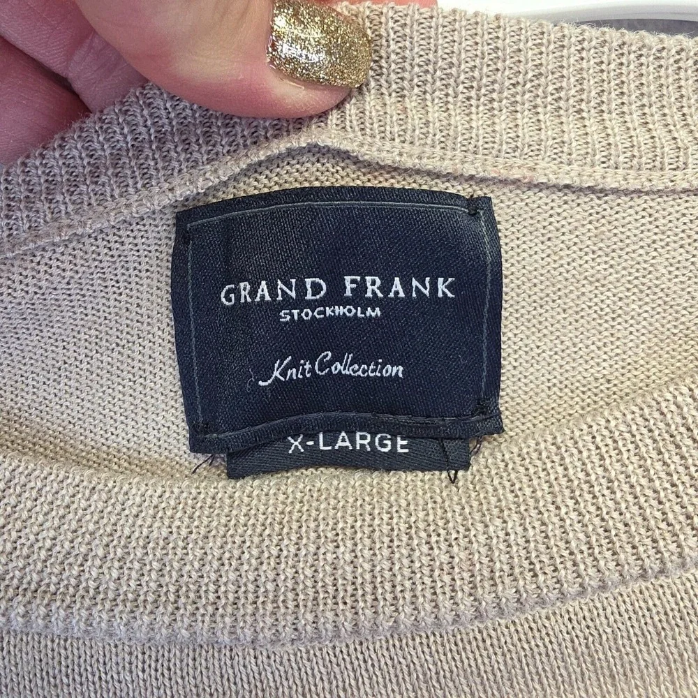 Grand Frank Stockholm Sweater Men XL Beige Wool Blend Preppy Academia Italy Made